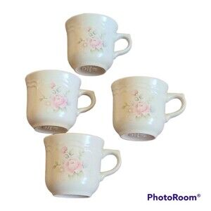 Pfaltzgraff cottagecore light colored floral set of 4 tea coffee cups